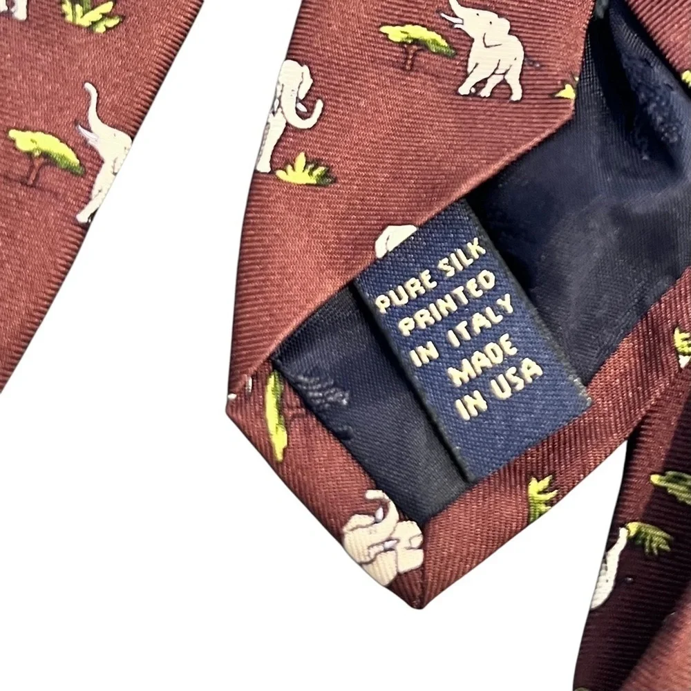 Brooks Brothers Brown Silk Novelty Print Elephant Tie